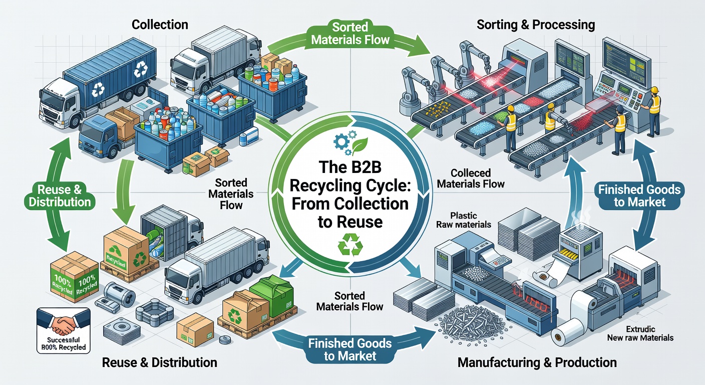 Diagram of an industrial plastic recycling process flow