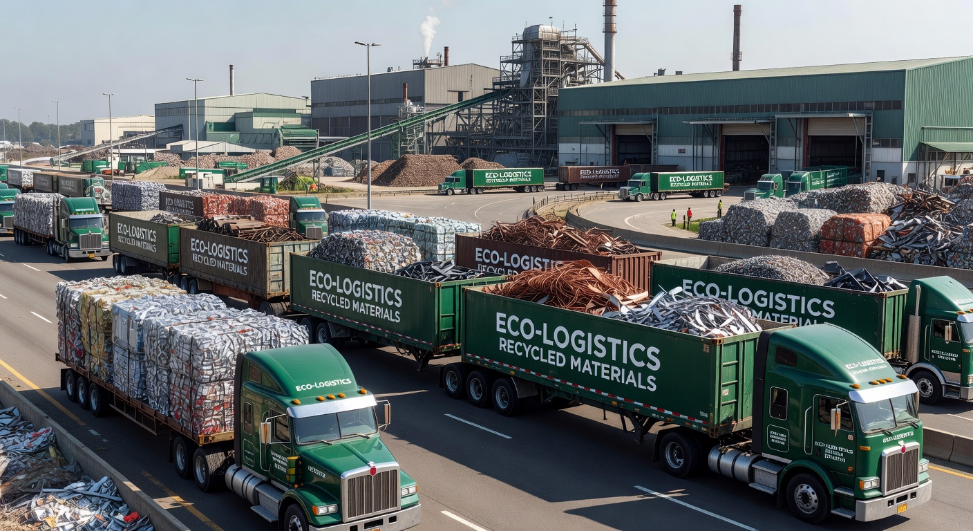 Truck transporting baled recyclable plastic materials between facilities